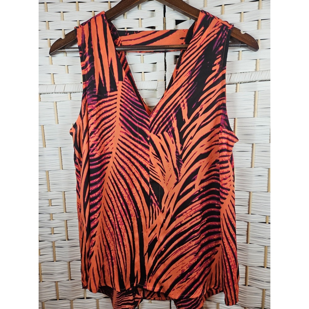 A.N.A. Womens Sleeveless Orange Striped Top Sz M Tropical Vacation Casual